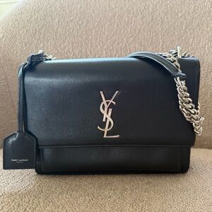 Saint Laurent Medium Sunset Bag in Black Smooth Leather